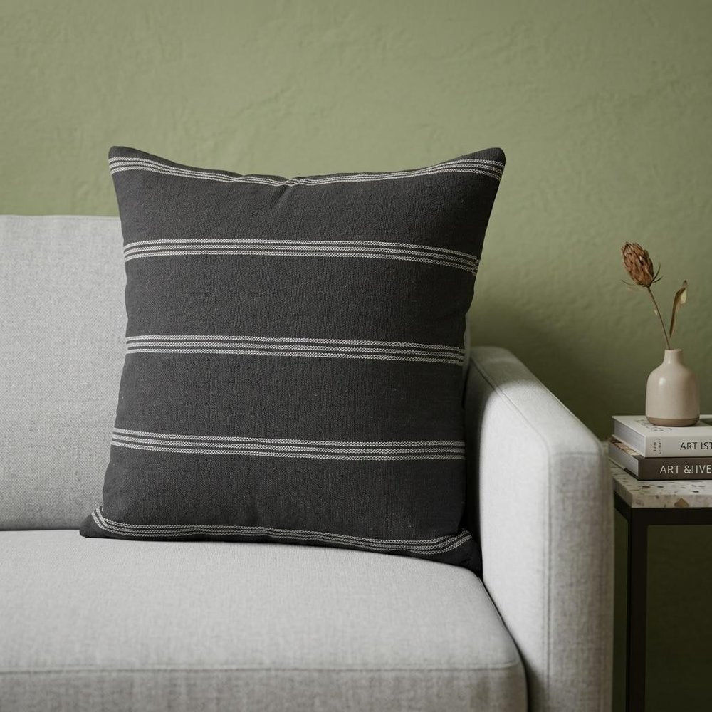 22" Gray Striped Linen Throw Pillow Cover