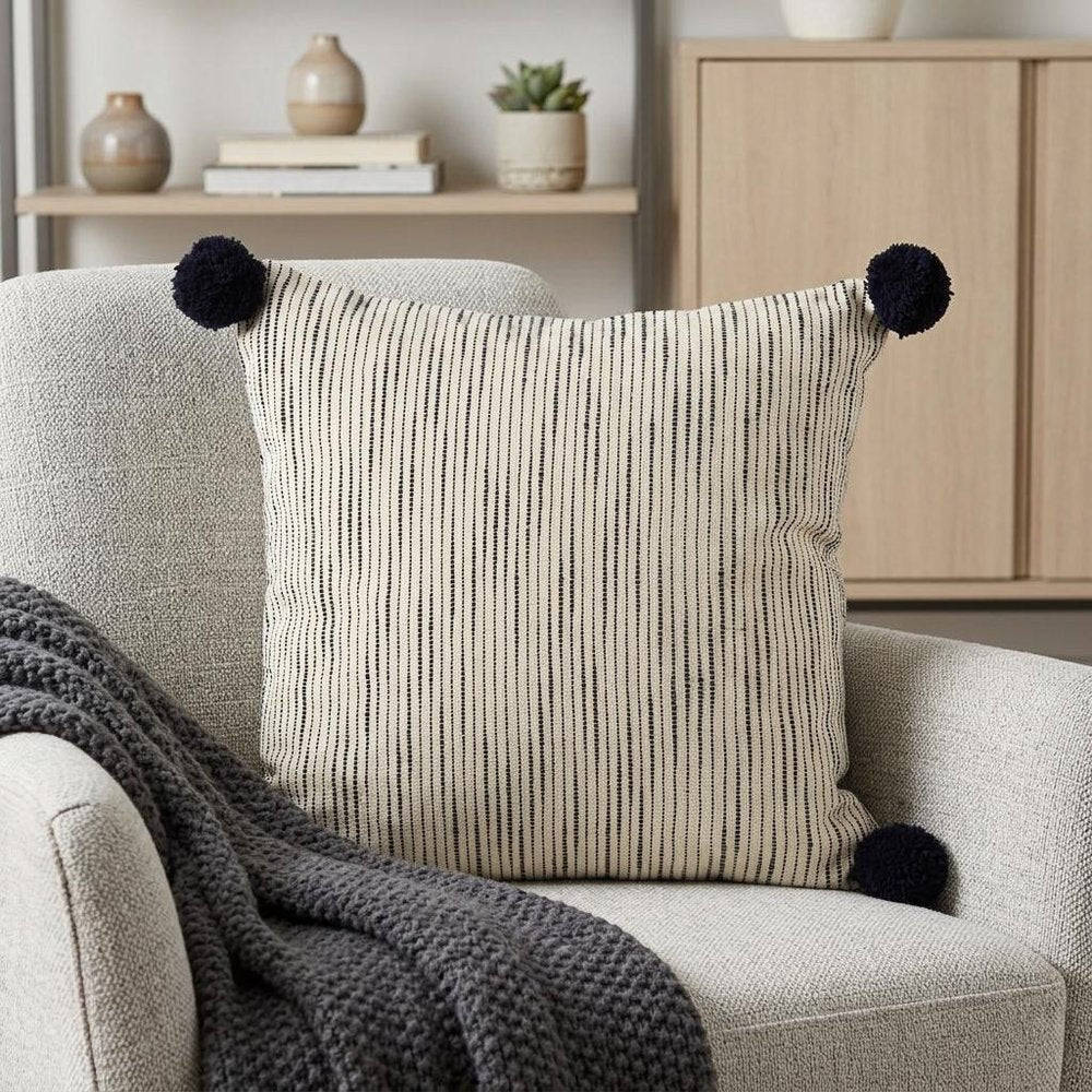 18" Black Striped Linen Throw Pillow Cover