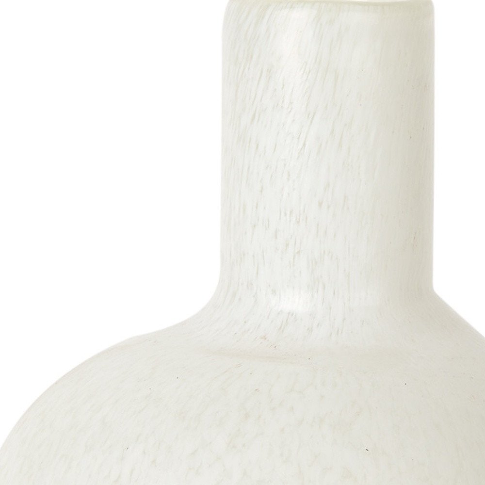 12" White Mottled Handblown Glass Table Vase