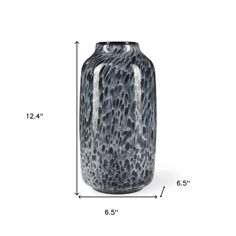 12" Black Mottled Cylinder Glass Table Vase