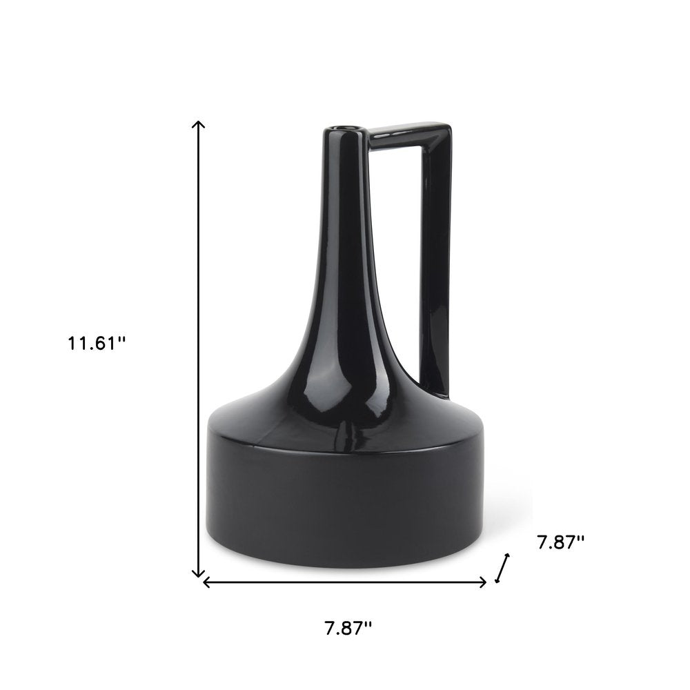 12" Black Ceramic Jug Vase