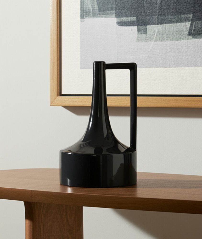 12" Black Ceramic Jug Vase