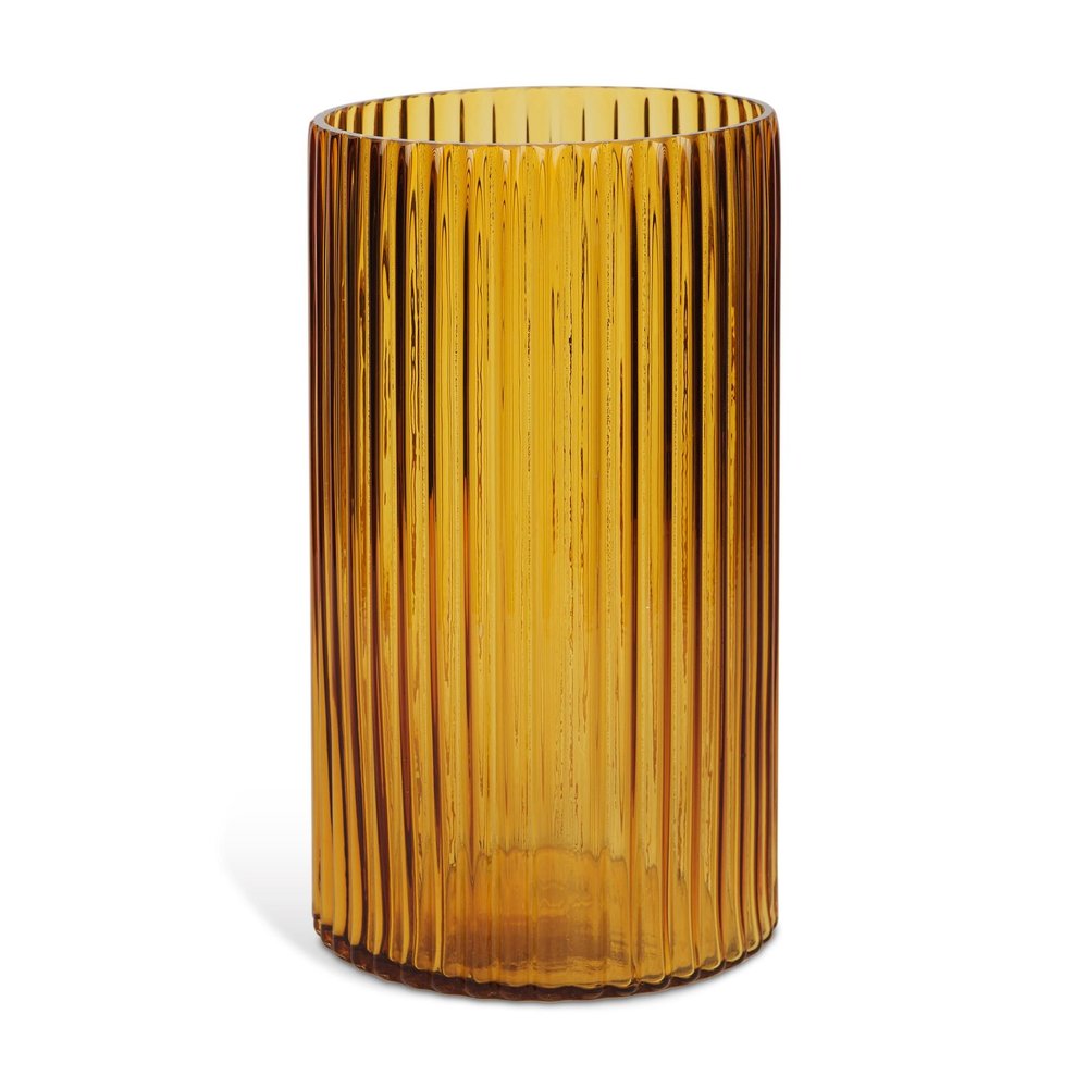 11" Amber Glass Ribbed Cylinder Table Vase