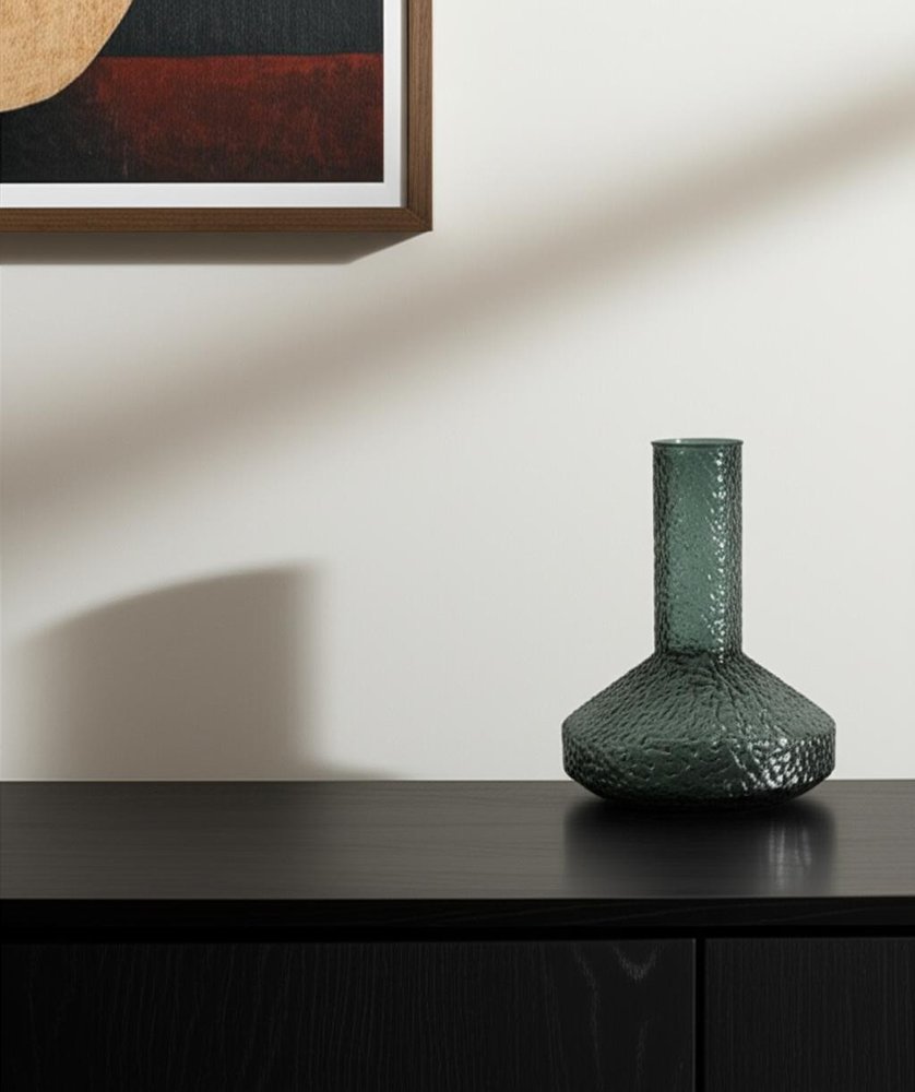12" Green Faceted Glass Table Vase