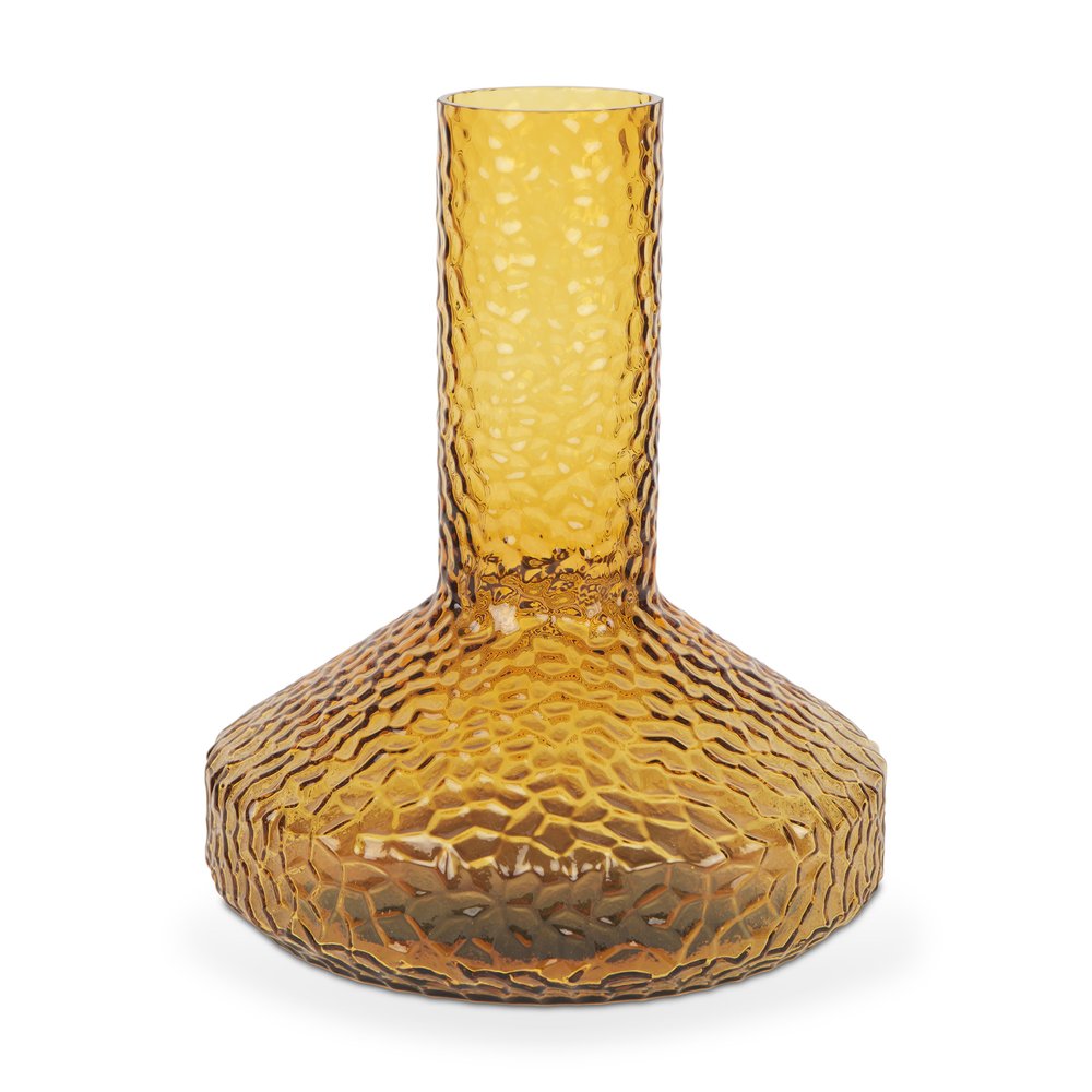 12" Amber Glass Faceted Table Vase