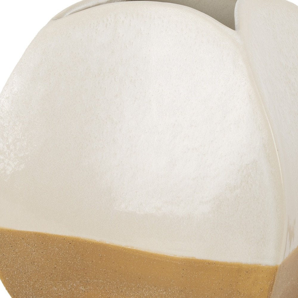 10" Beige And Cream Color Block Ceramic Table Vase