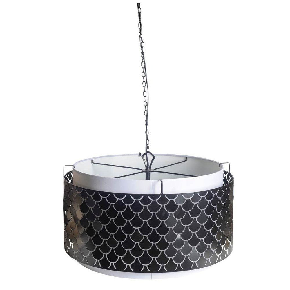 Charcoal Black And White Drum Metal Dimmable Chandelier With Black Shades