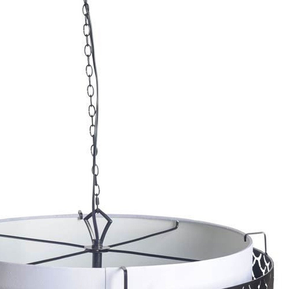 Charcoal Black And White Drum Metal Dimmable Chandelier With Black Shades