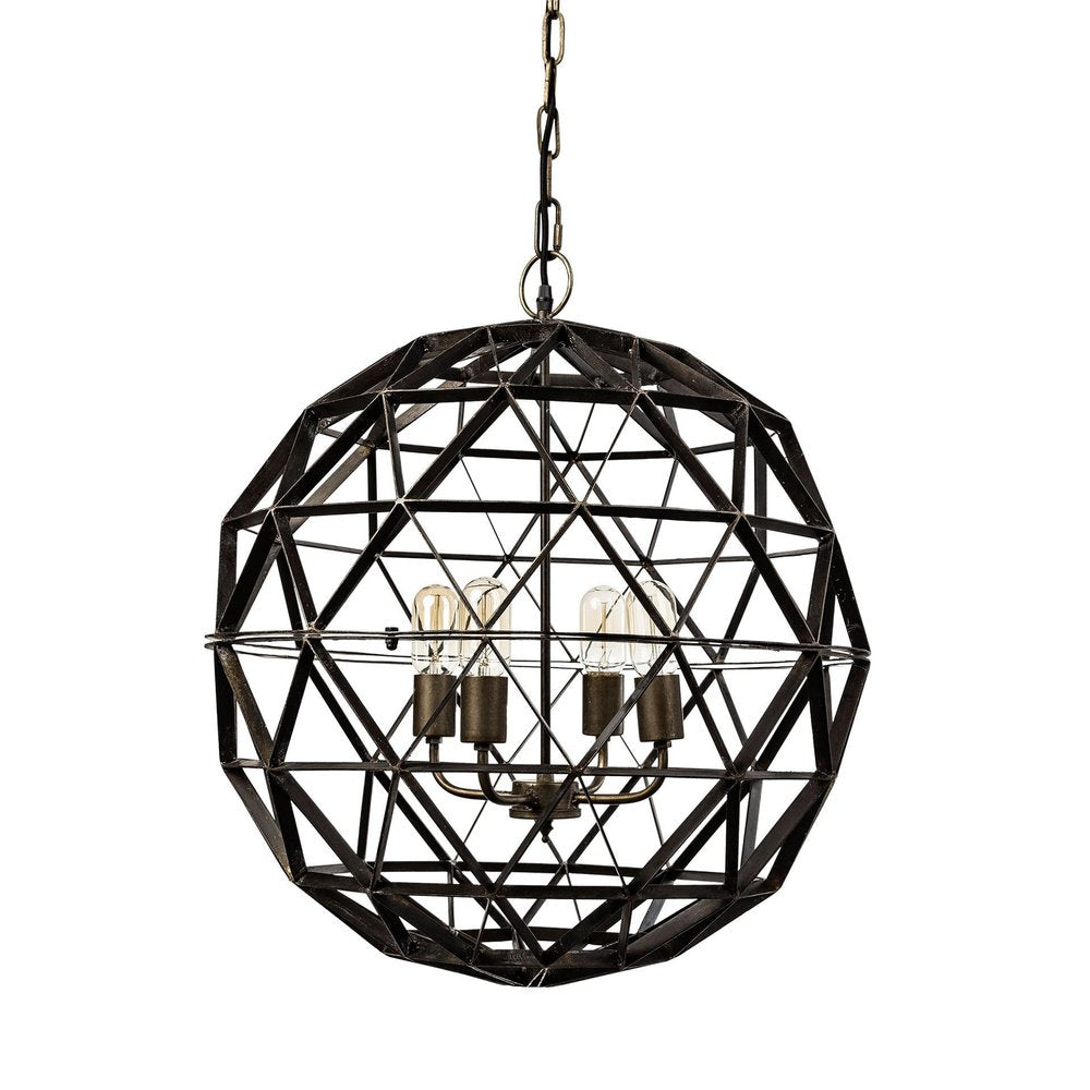 Black Caged Four Light Metal Dimmable Chandelier