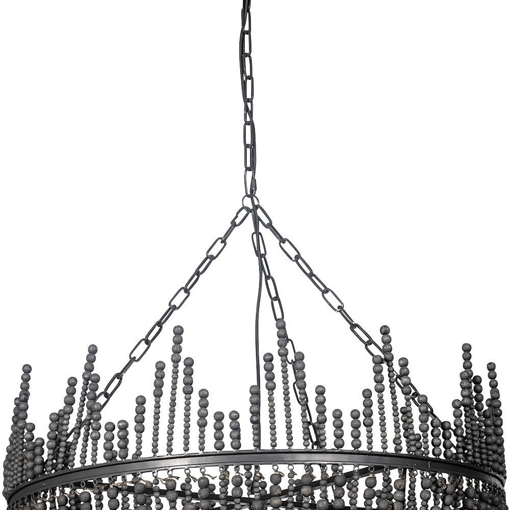 Black Unique Statement Four Light Metal and Beads Dimmable Chandelier