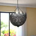 Black Unique Statement Four Light Metal and Beads Dimmable Chandelier