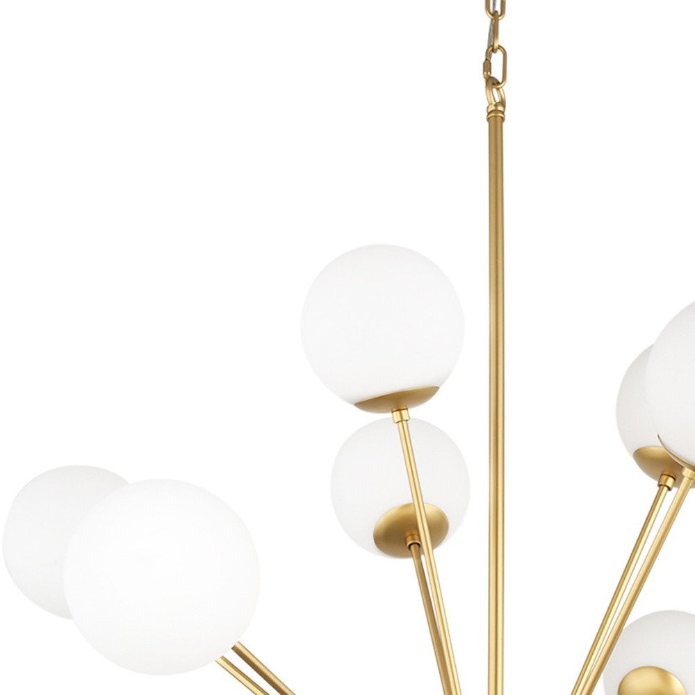 Gold Sputnik Multi Light Frosted Metal and Glass Dimmable Chandelier With White Shades