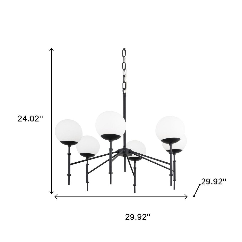 Black Sputnik Six Light Metal and Frosted Glass Dimmable Chandelier