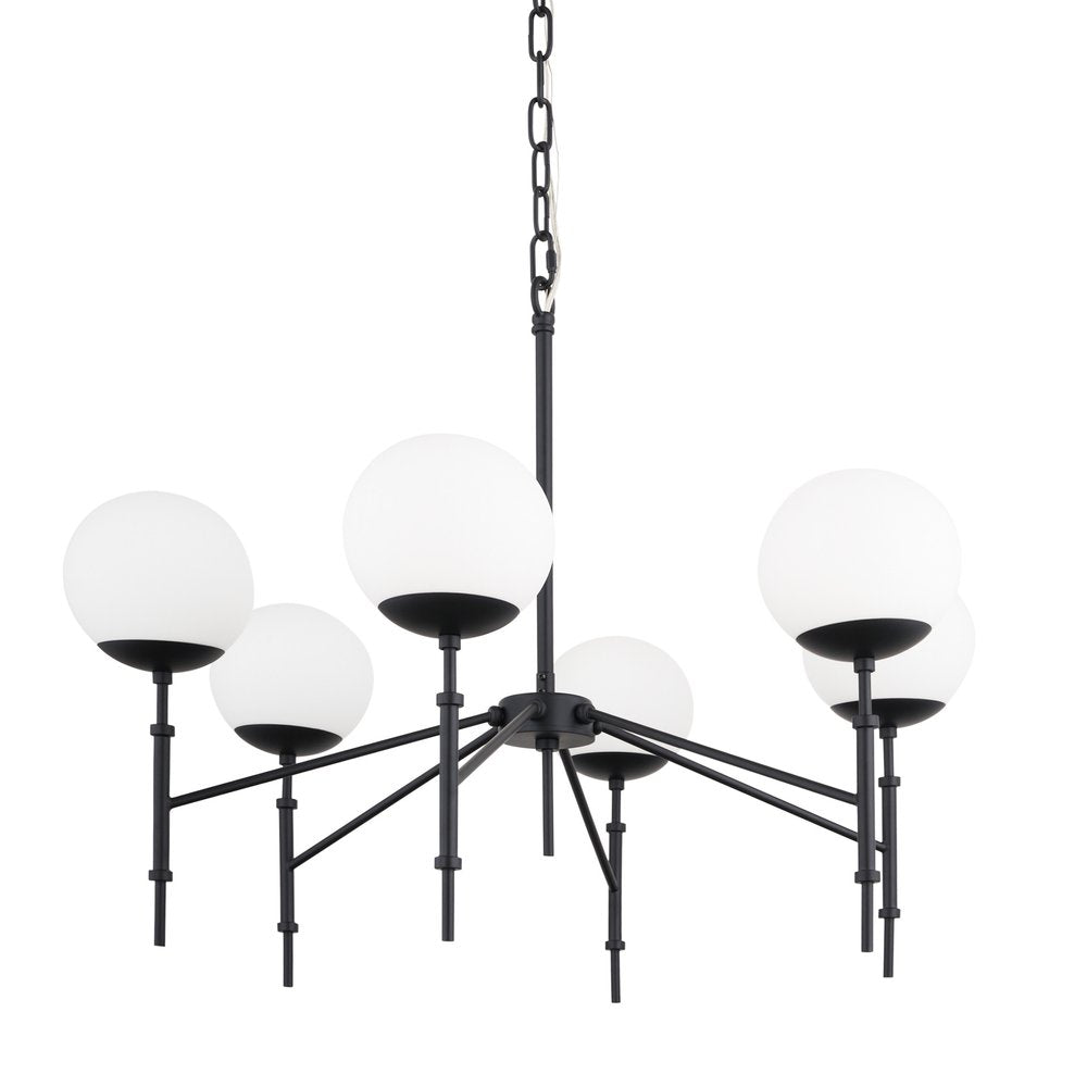 Black Sputnik Six Light Metal and Frosted Glass Dimmable Chandelier