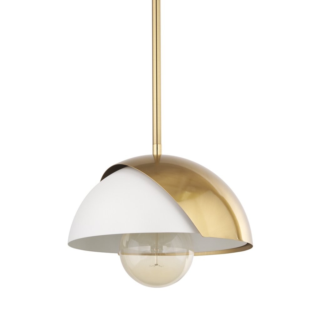 Brass And White Single Metal Dimmable Ceiling Light With White Shades