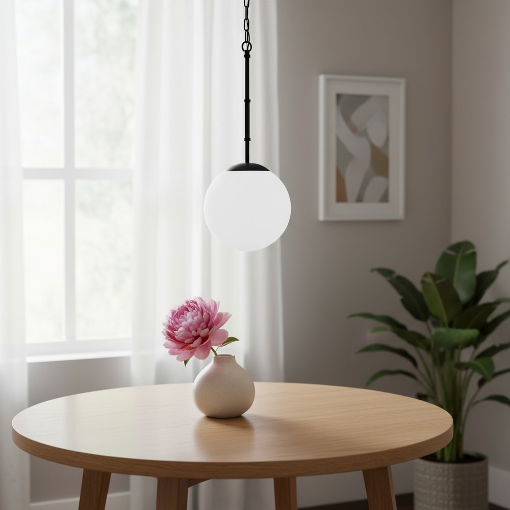 Black And White Single Metal Dimmable Ceiling Light With White Shades