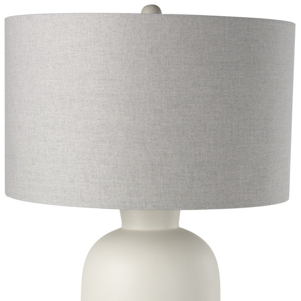 33" Cream Round Bedside Lamp With Drum Shade