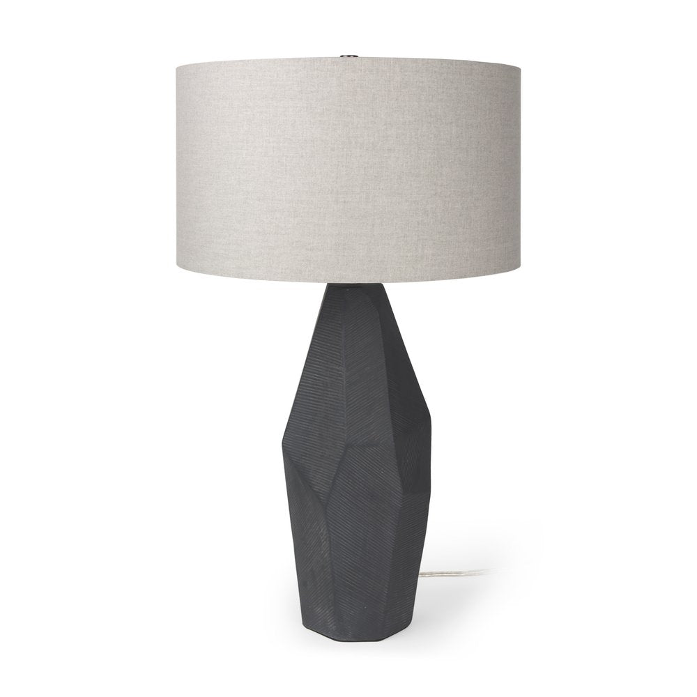 30" Black Round Bedside Lamp With Drum Shade