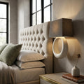 12" Dark Gray And Light Gray Steel And Fabric Armed Sconce