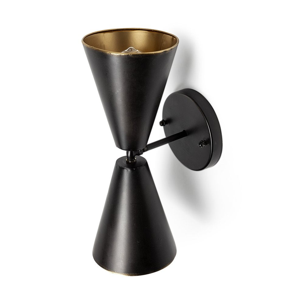 5" Black And Gold Steel Two Light Armed Sconce