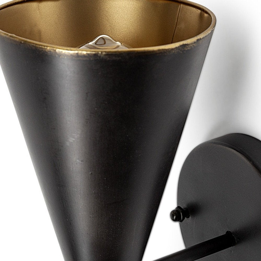 5" Black And Gold Steel Two Light Armed Sconce