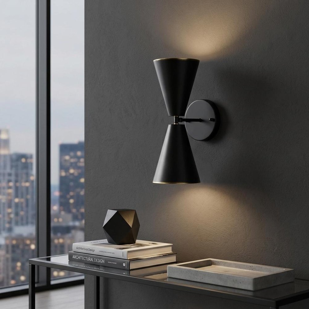 5" Black And Gold Steel Two Light Armed Sconce