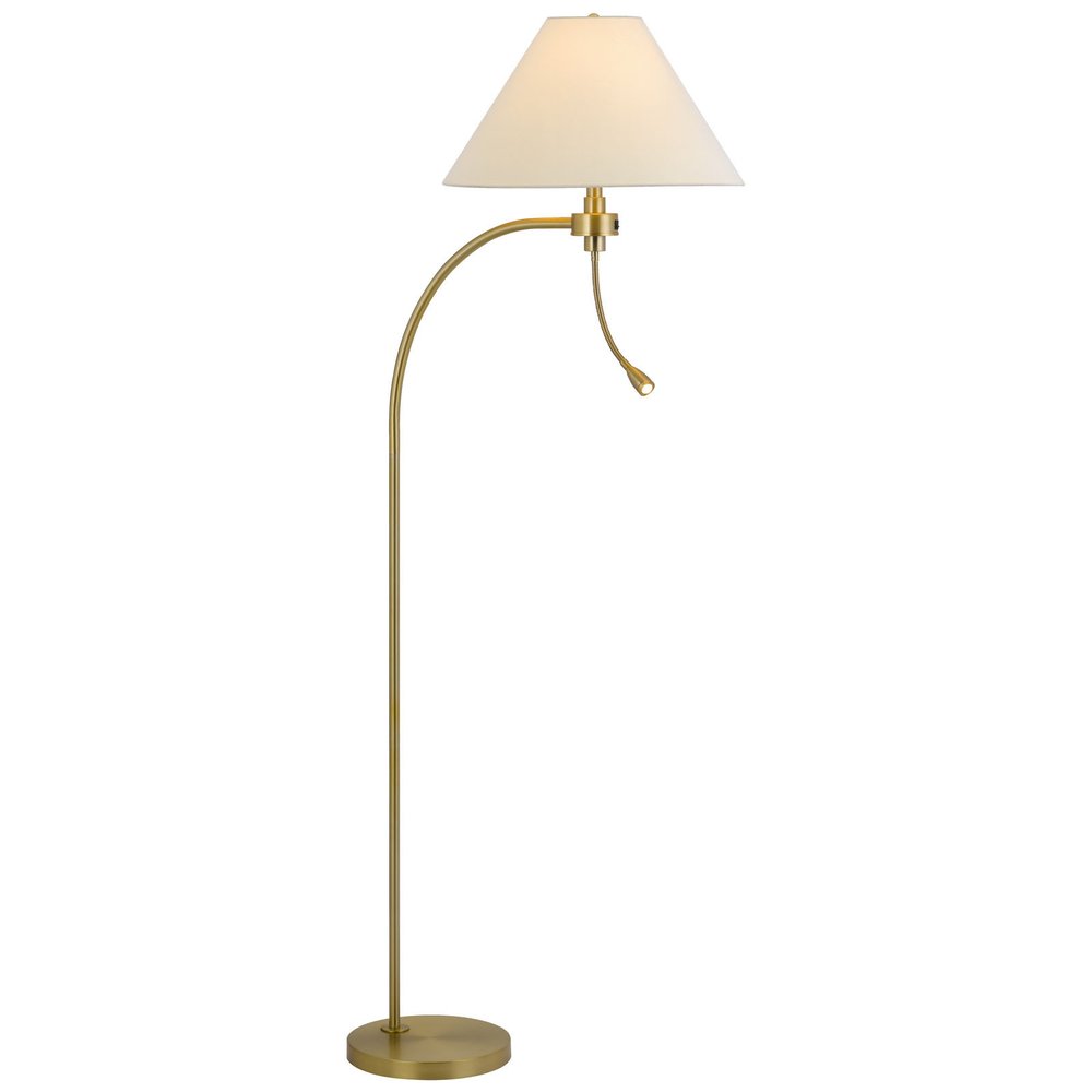 68" Antiqued Brass Metal Reading Floor Lamp With Off White Fabric Empire Shade