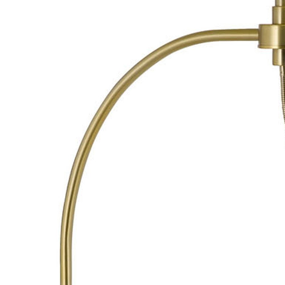 68" Antiqued Brass Metal Reading Floor Lamp With Off White Fabric Empire Shade