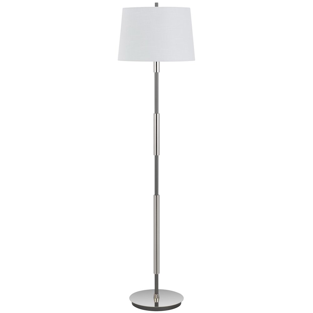60" Silver Metal Floor Lamp With White Fabric Drum Shade