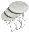 Set of Two White Solid Wood and Metal Round Frame Nested Tables