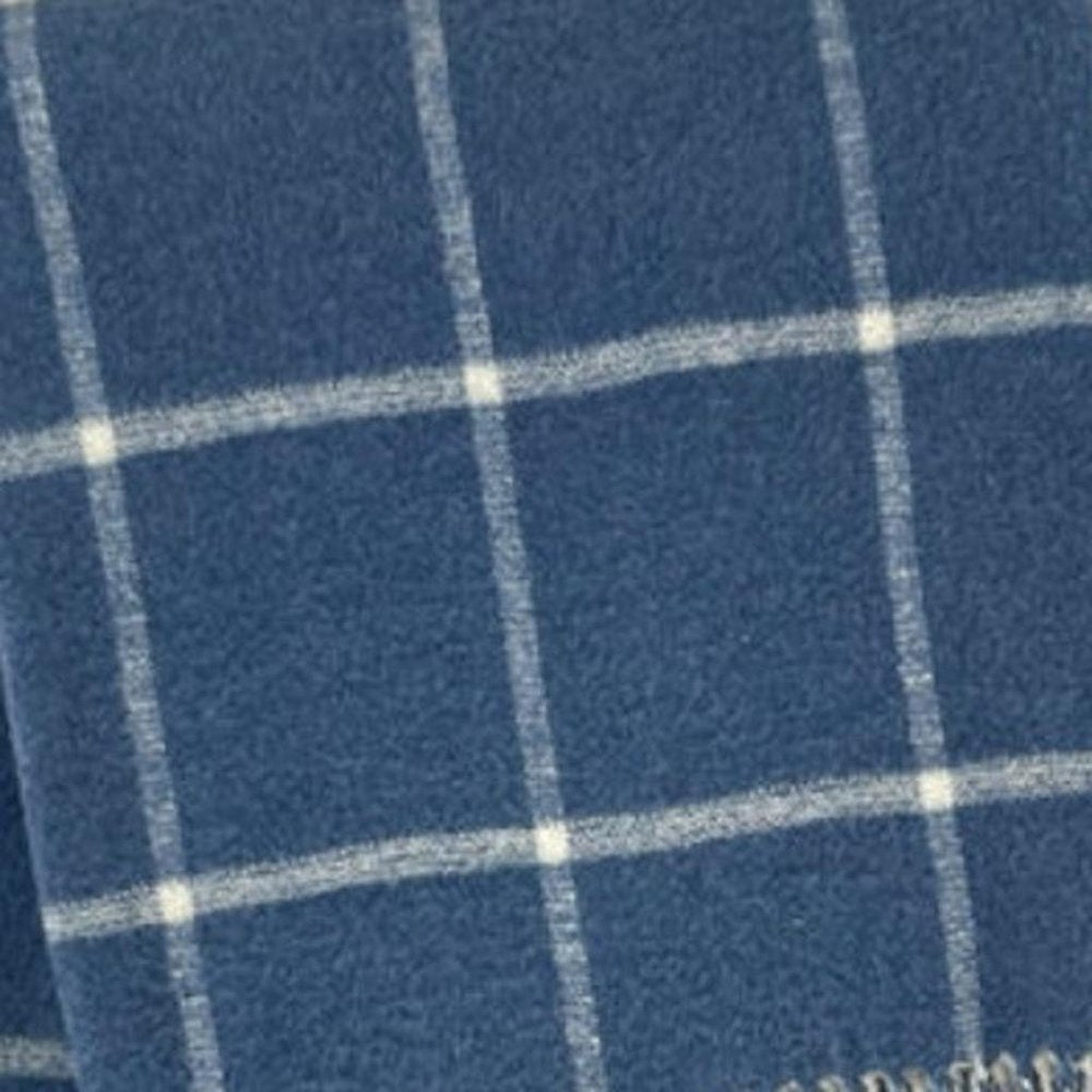50" X 67" Denim Blue And White Cotton Blend Woven Plaid Throw Blanket with Fringe