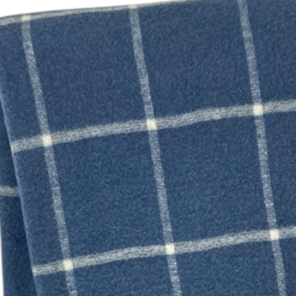 50" X 67" Denim Blue And White Cotton Blend Woven Plaid Throw Blanket with Fringe