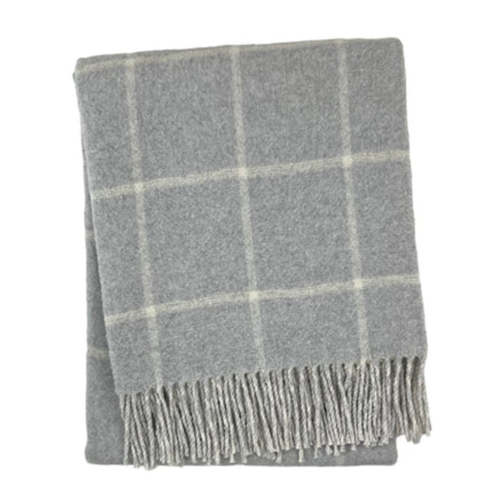 50" X 67" Light Gray And White Cotton Blend Woven Plaid Throw Blanket with Fringe
