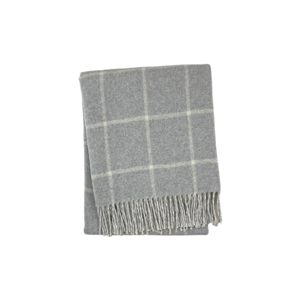 50" X 67" Light Gray And White Cotton Blend Woven Plaid Throw Blanket with Fringe