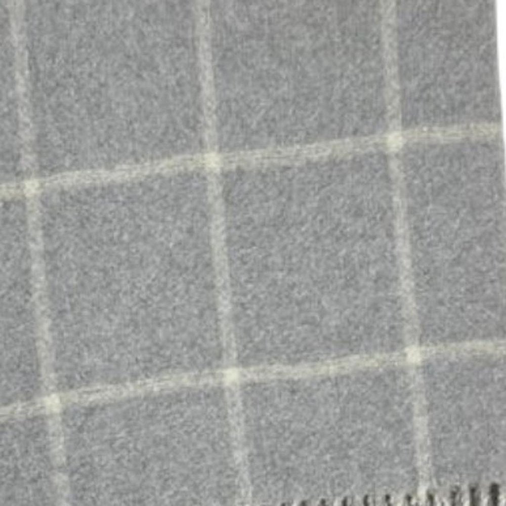 50" X 67" Light Gray And White Cotton Blend Woven Plaid Throw Blanket with Fringe