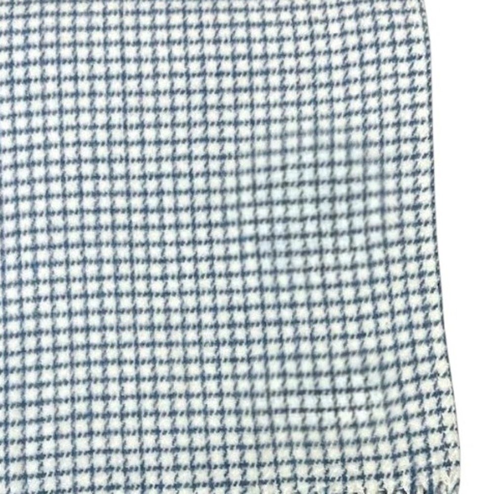 50" X 67" Cream And Denim Blue Cotton Blend Woven Plaid Throw Blanket with Fringe