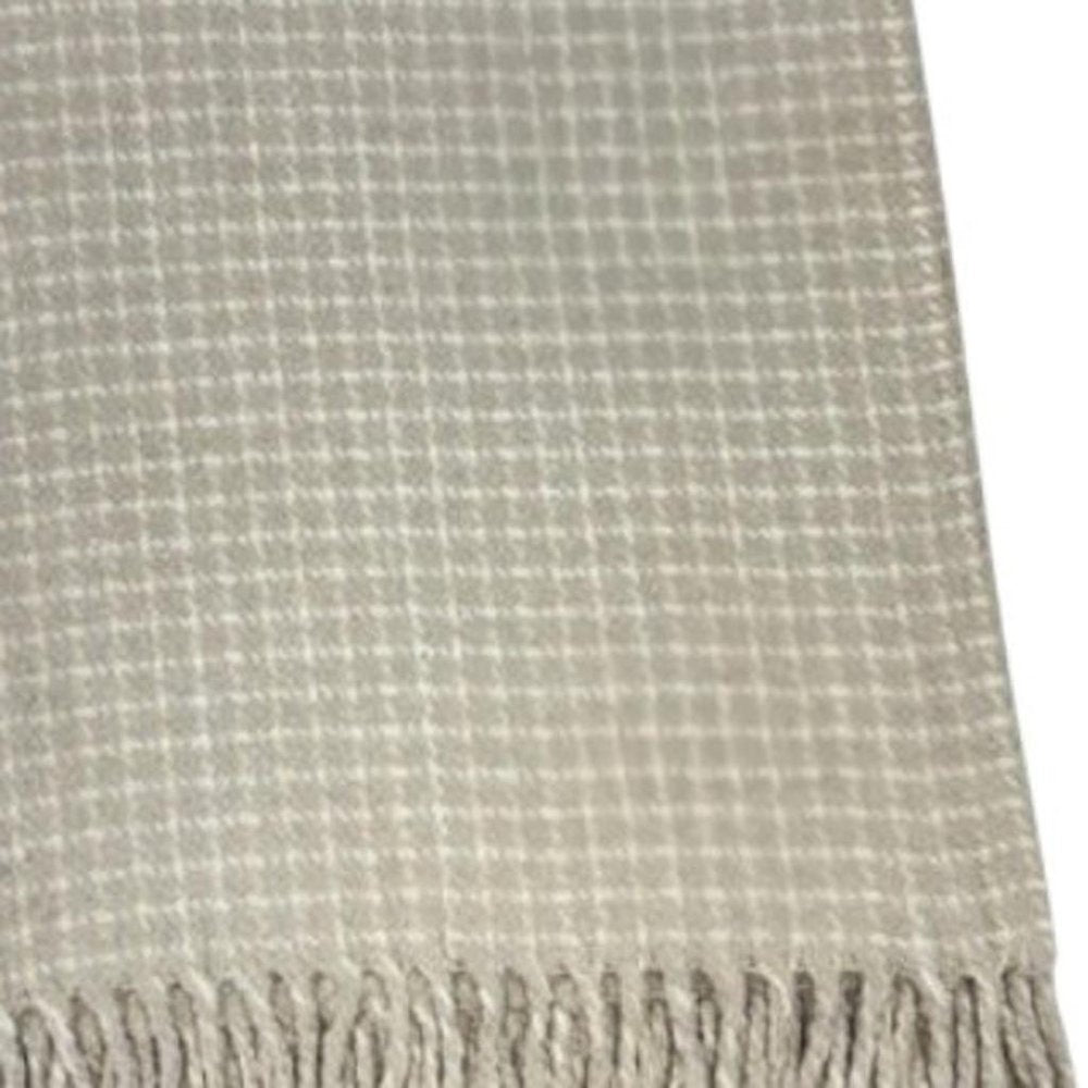 50" X 67" Sand And Cream Cotton Blend Woven Plaid Throw Blanket with Fringe