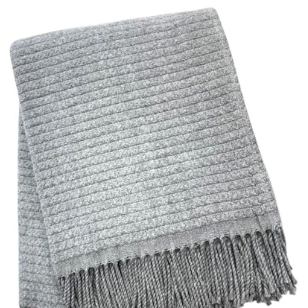 50" X 67" Gray Cotton Blend Woven Throw Blanket with Fringe