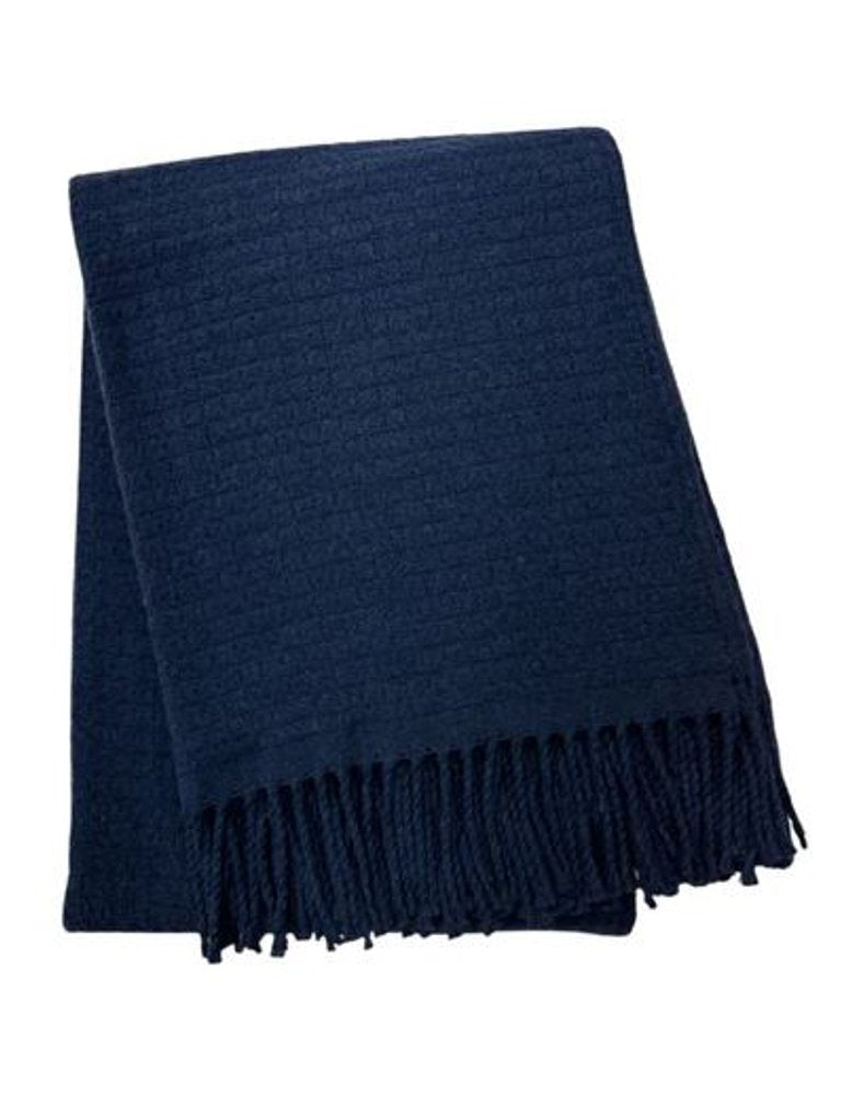 50" X 67" Navy Blue Cotton Blend Woven Throw Blanket with Fringe