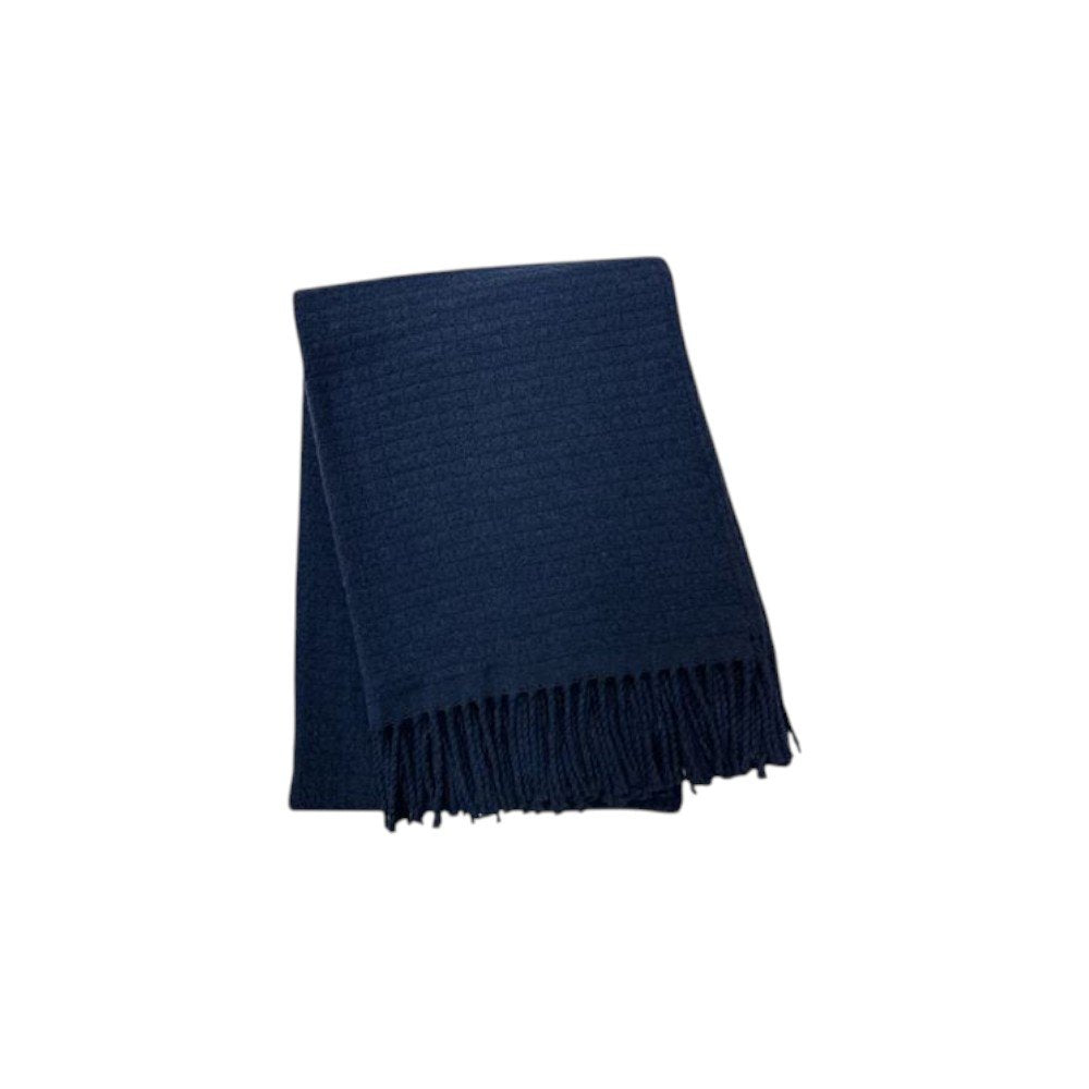 50" X 67" Navy Blue Cotton Blend Woven Throw Blanket with Fringe