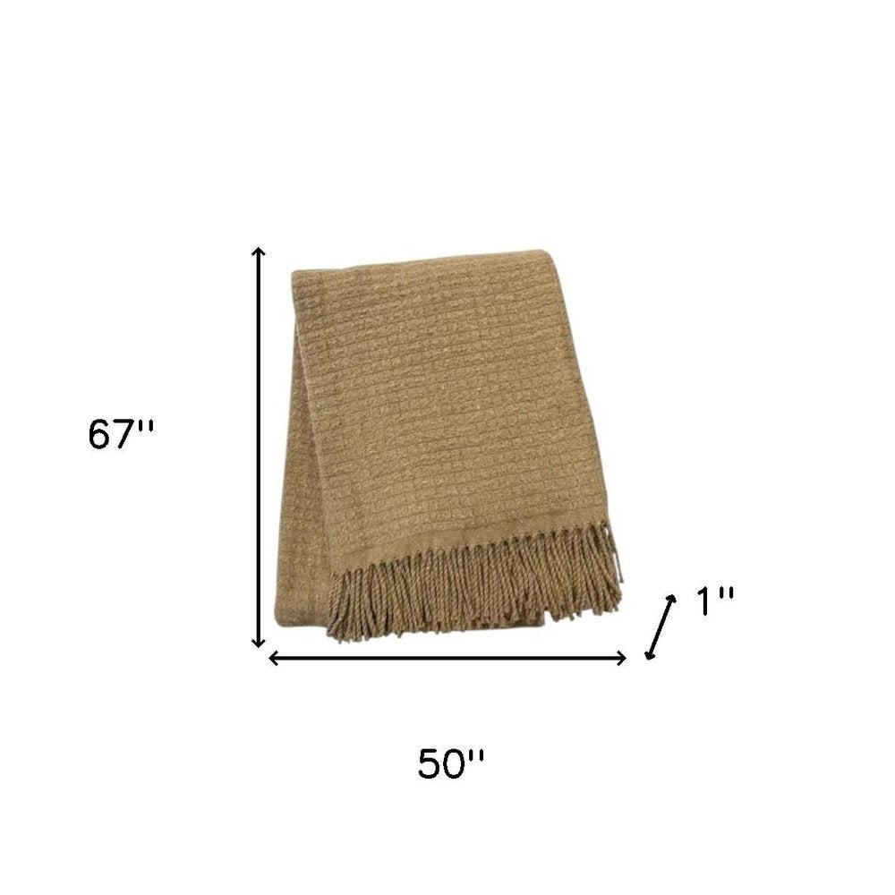 50" X 67" Stone Cotton Blend Woven Throw Blanket with Fringe