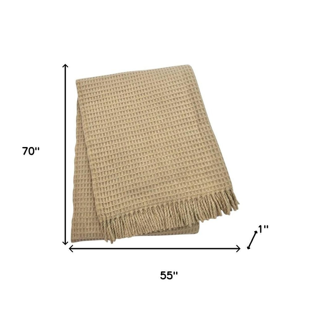 55" X 70" Stone Cotton Blend Woven Plush Throw Blanket with Fringe
