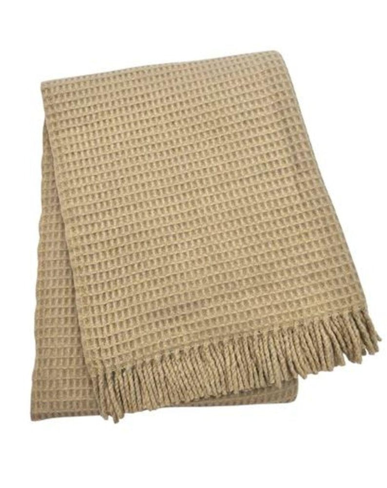 55" X 70" Stone Cotton Blend Woven Plush Throw Blanket with Fringe