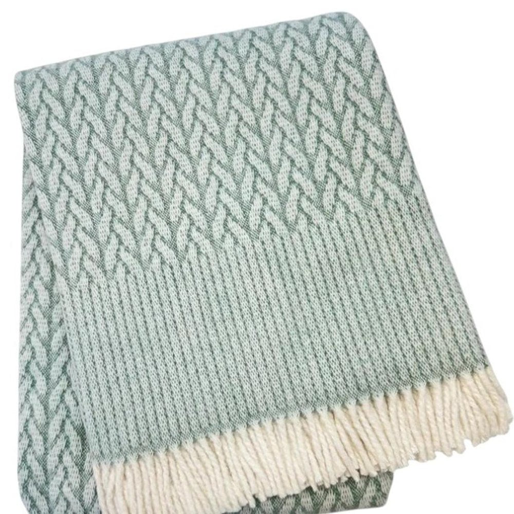 55" X 70" Sage Cotton Blend Woven Plush Throw Blanket with Fringe