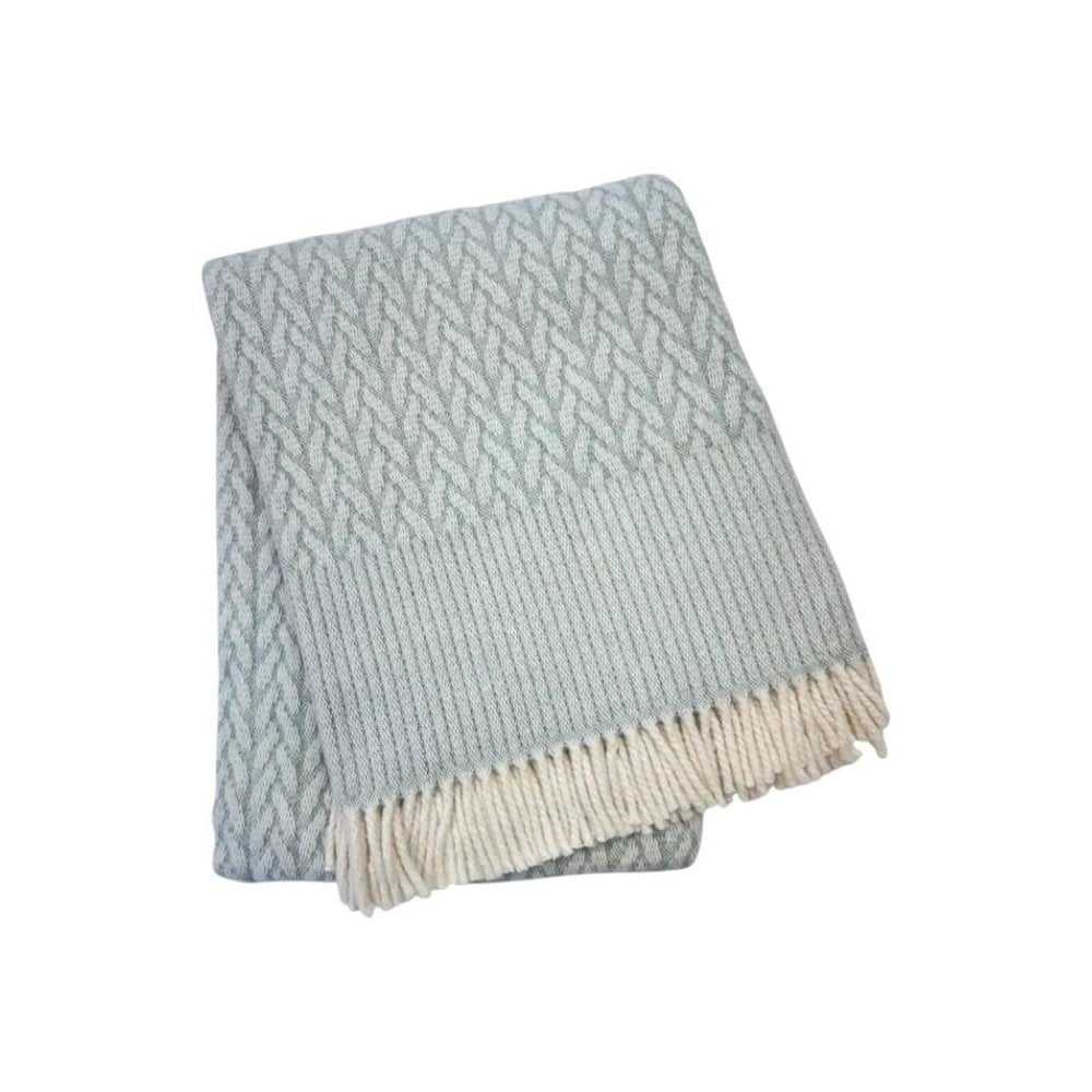 55" X 70" Sky Blue Cotton Blend Woven Plush Throw Blanket with Fringe