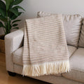 55" X 70" Camel Cotton Blend Woven Plush Throw Blanket with Fringe