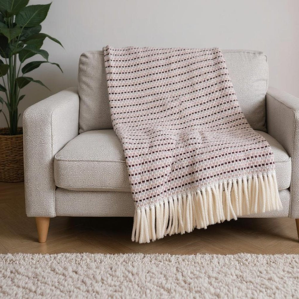 55" X 70" Dusty Rose Cotton Blend Woven Plush Throw Blanket with Fringe