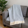 55" X 70" Denim Blue Cotton Blend Woven Plush Throw Blanket with Fringe