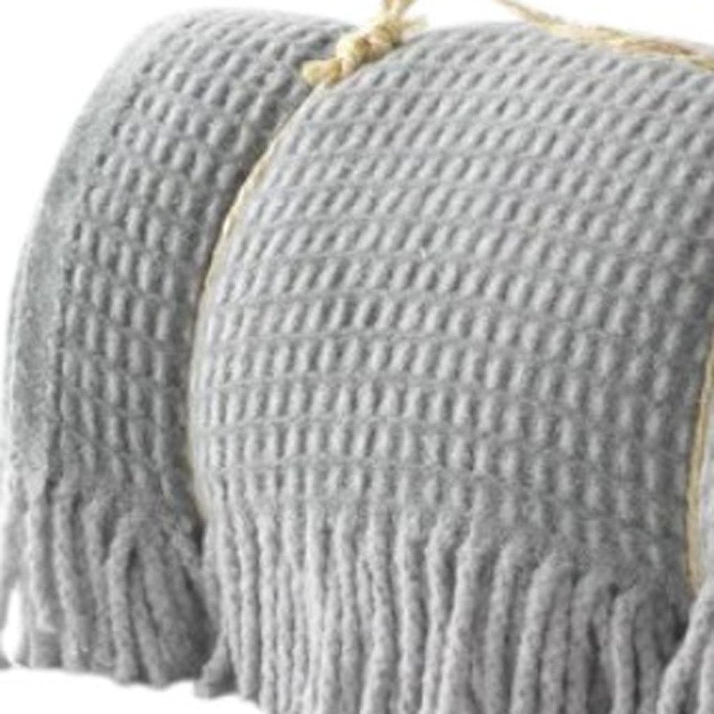 55" X 70" Sage And Gray Cotton Blend Woven Checkered Plush Throw Blanket with Fringe