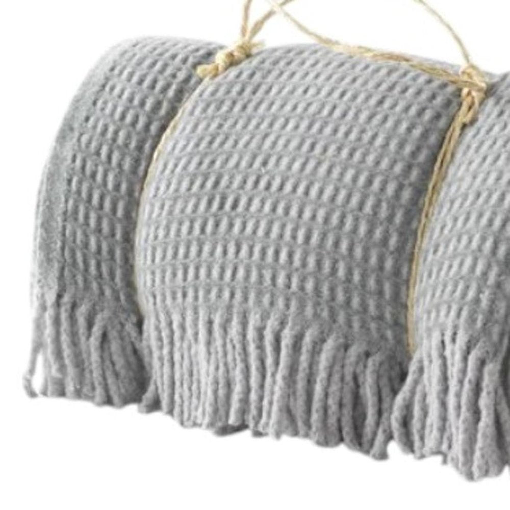 55" X 70" Sage And Gray Cotton Blend Woven Checkered Plush Throw Blanket with Fringe